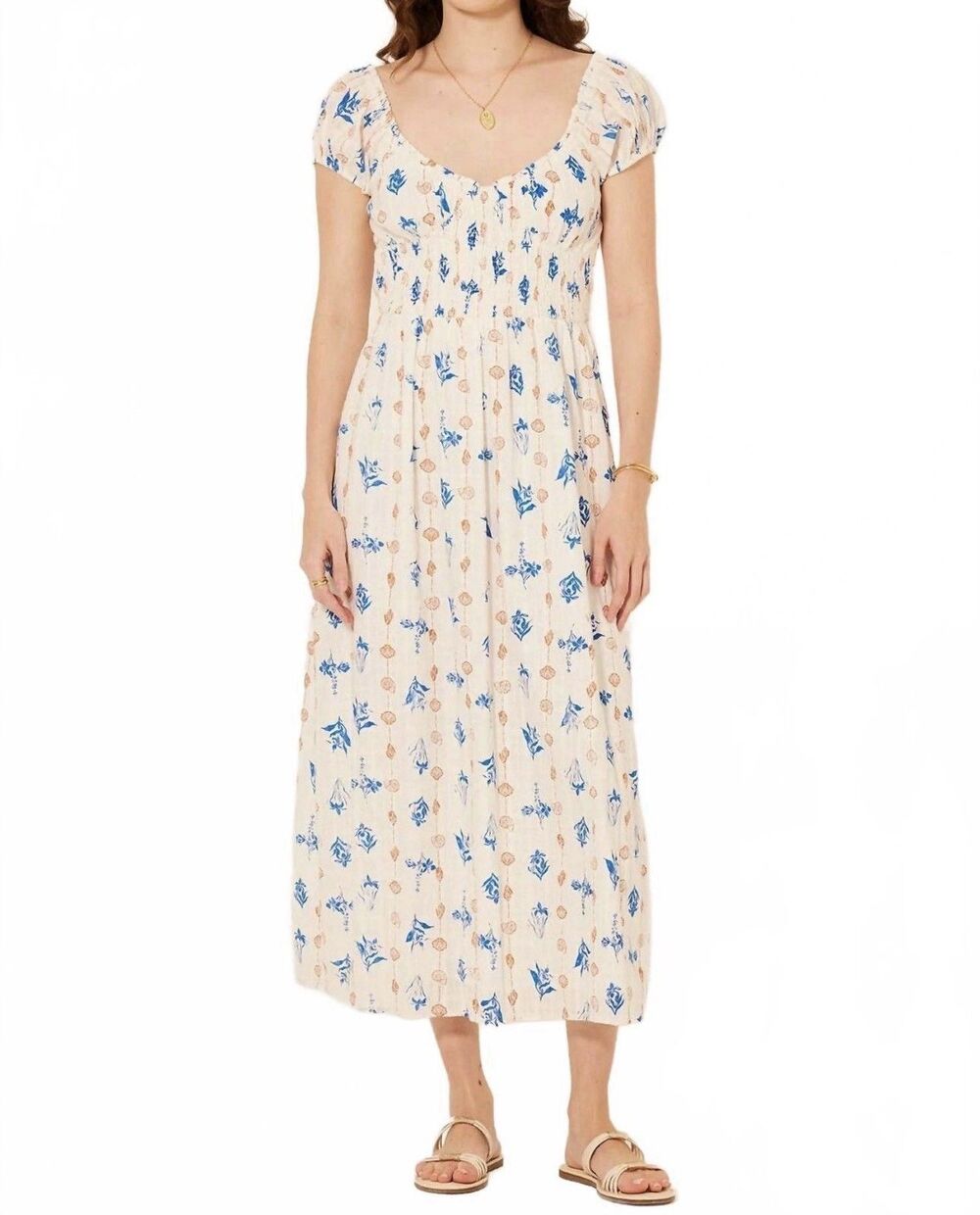 Bila Pala Mesa Midi Dress Medium Smocked Cottage Peasant Farmcore Boho Beachy